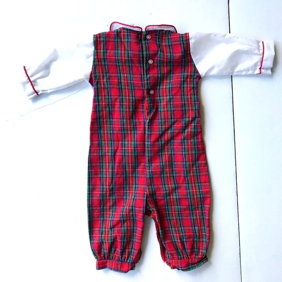 Alexis Toddler Overalls 3 M Month Red Plaid Embroidered Train Snaps EUC… - Picture 6 of 12